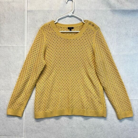 TALBOTS Sweater Women’s Large Yellow Lambswool Blend Open Knit Pullover Soft - Picture 1 of 12